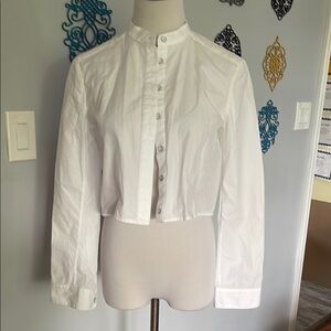 Rag & Bone White Cropped Long Sleeve Button Down Shirt